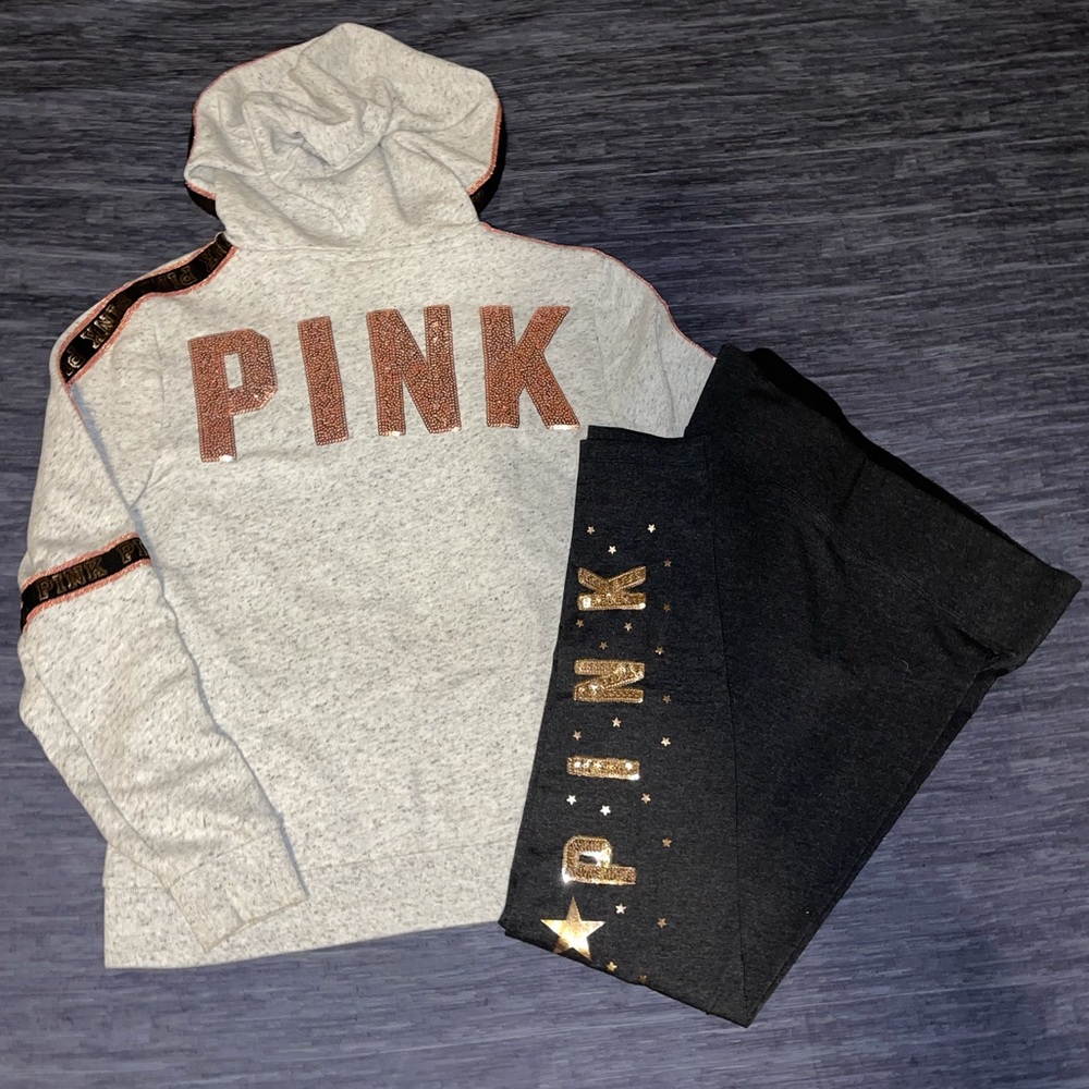 VS PINK S/M rose gold bling matching set